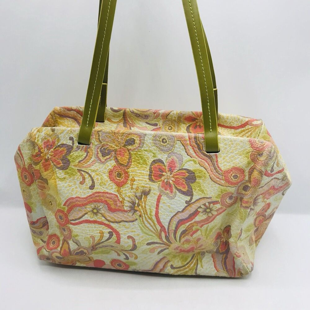 Vintage Floral Cristian LEATHER HANDBAG Made in Italy 12x8x5 Inches